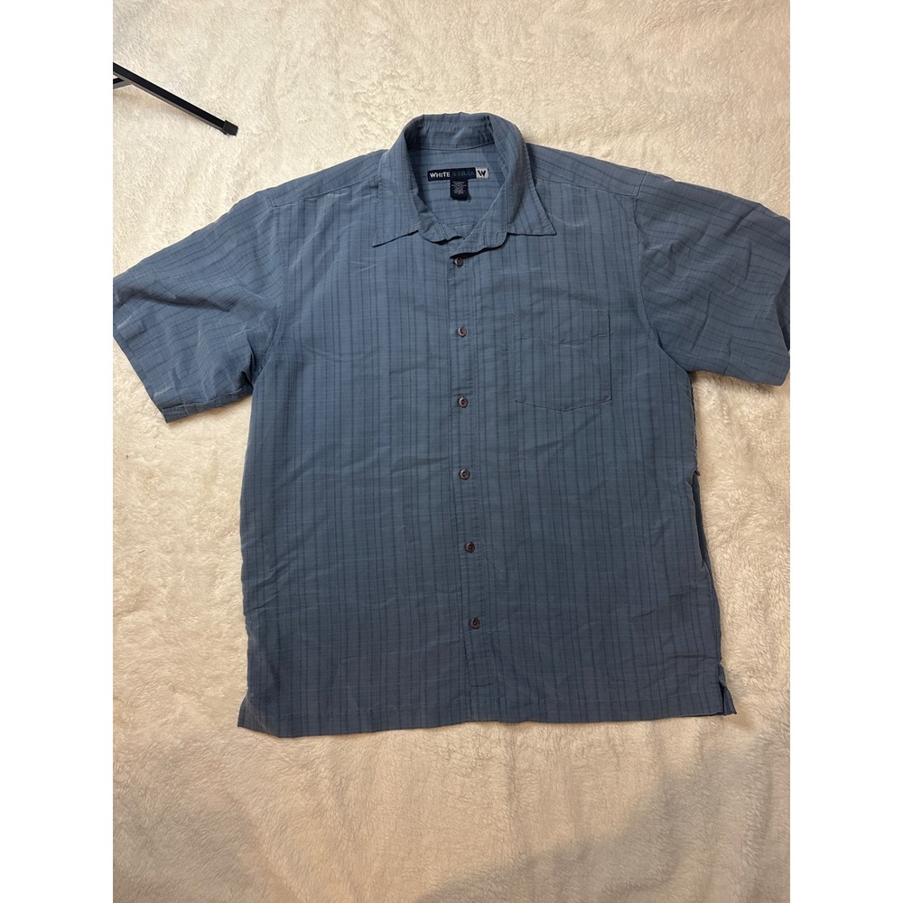 White Sierra Button Down Mens XL Blue Excellent Short Sleeve Side Zip Pocket
